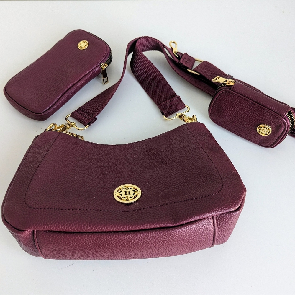 NEW NANETTE LEPORE 3 TO Pc Set Crossbody Bag, Phone Case, Wallet Burgundy Mauve